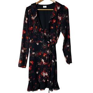 Wilfred Aritzia Dress Size‎ S Louise True Wrap Floral Lined Long Sleeve Cocktail
